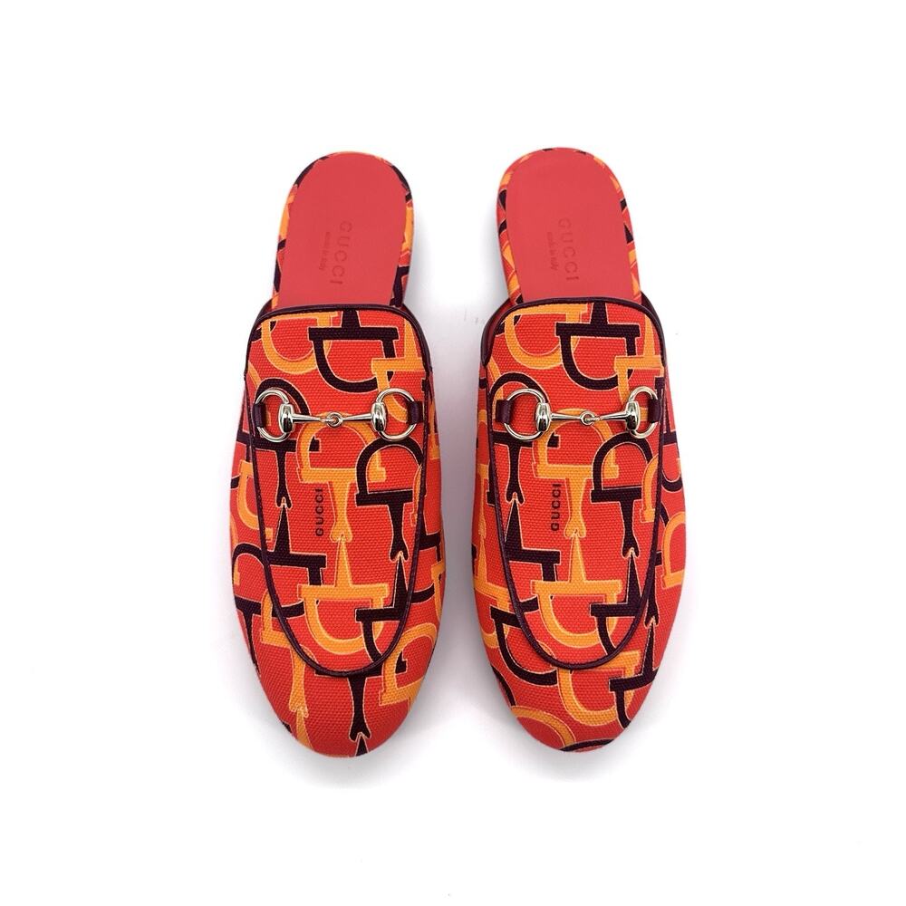 NIB Gucci Princetown Mules EU 38.5 US 8.5 Horsebit Print Orange Multi $990 - Picture 6 of 13
